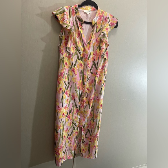 Madison Jules medium Floral Pink Sleeveless ruffle Dress button down spring - Picture 1 of 3